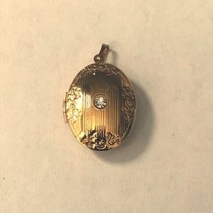 Vintage locket pendant, gold tone, crystal